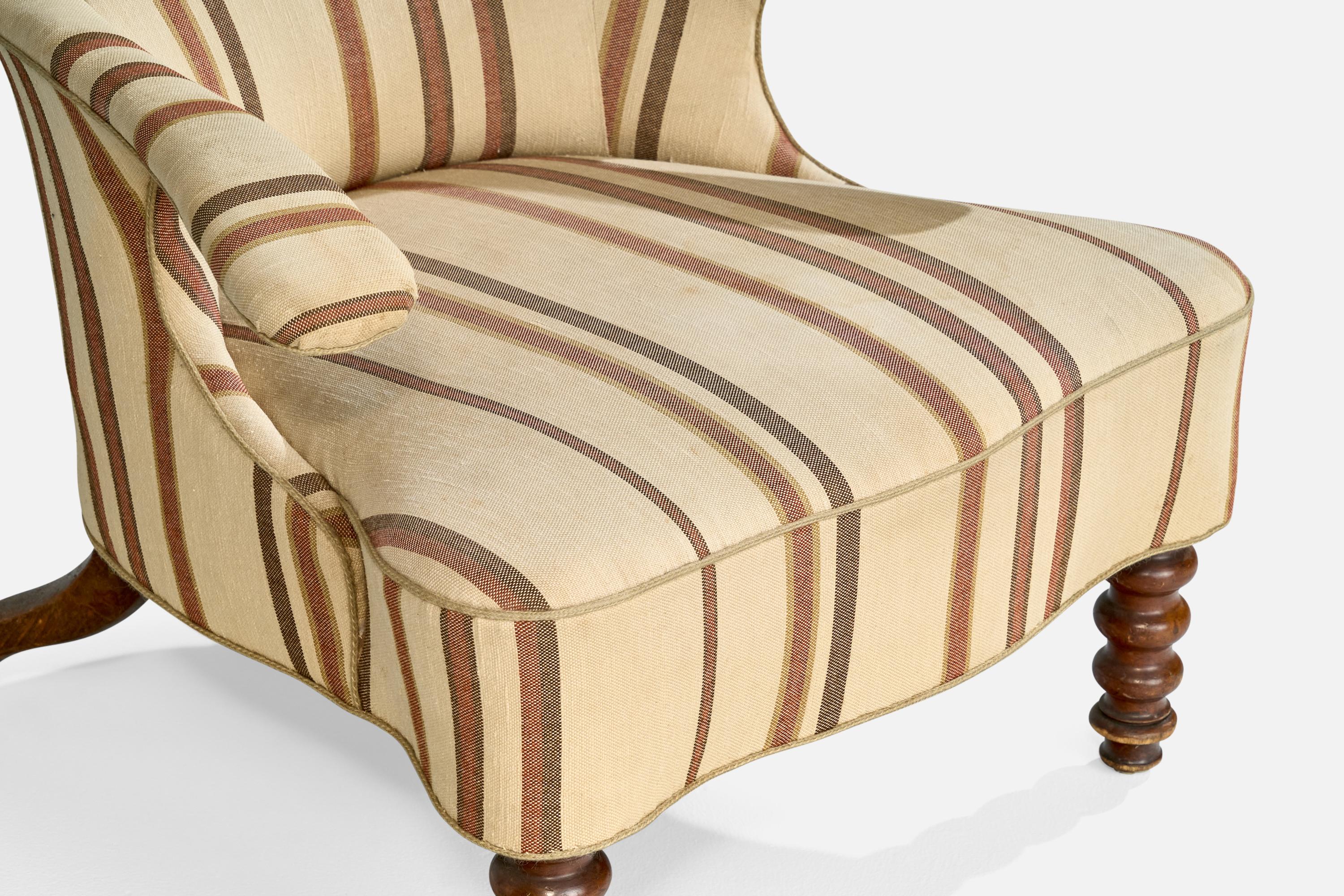 Danish Designer, Lounge Chair, Wood, Fabric, Denmark, 1900s For Sale 6