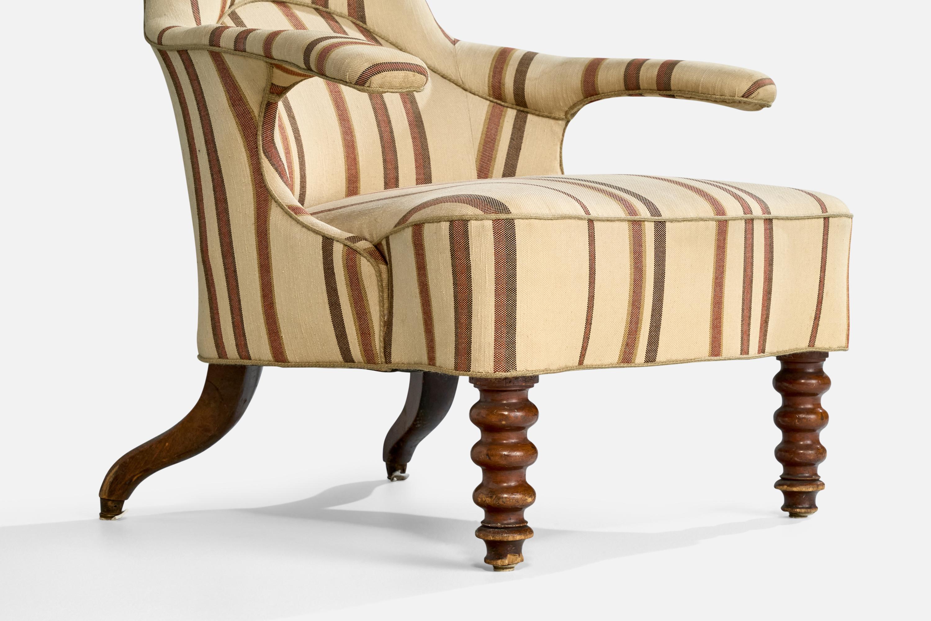 Danish Designer, Lounge Chair, Wood, Fabric, Denmark, 1900s For Sale 7