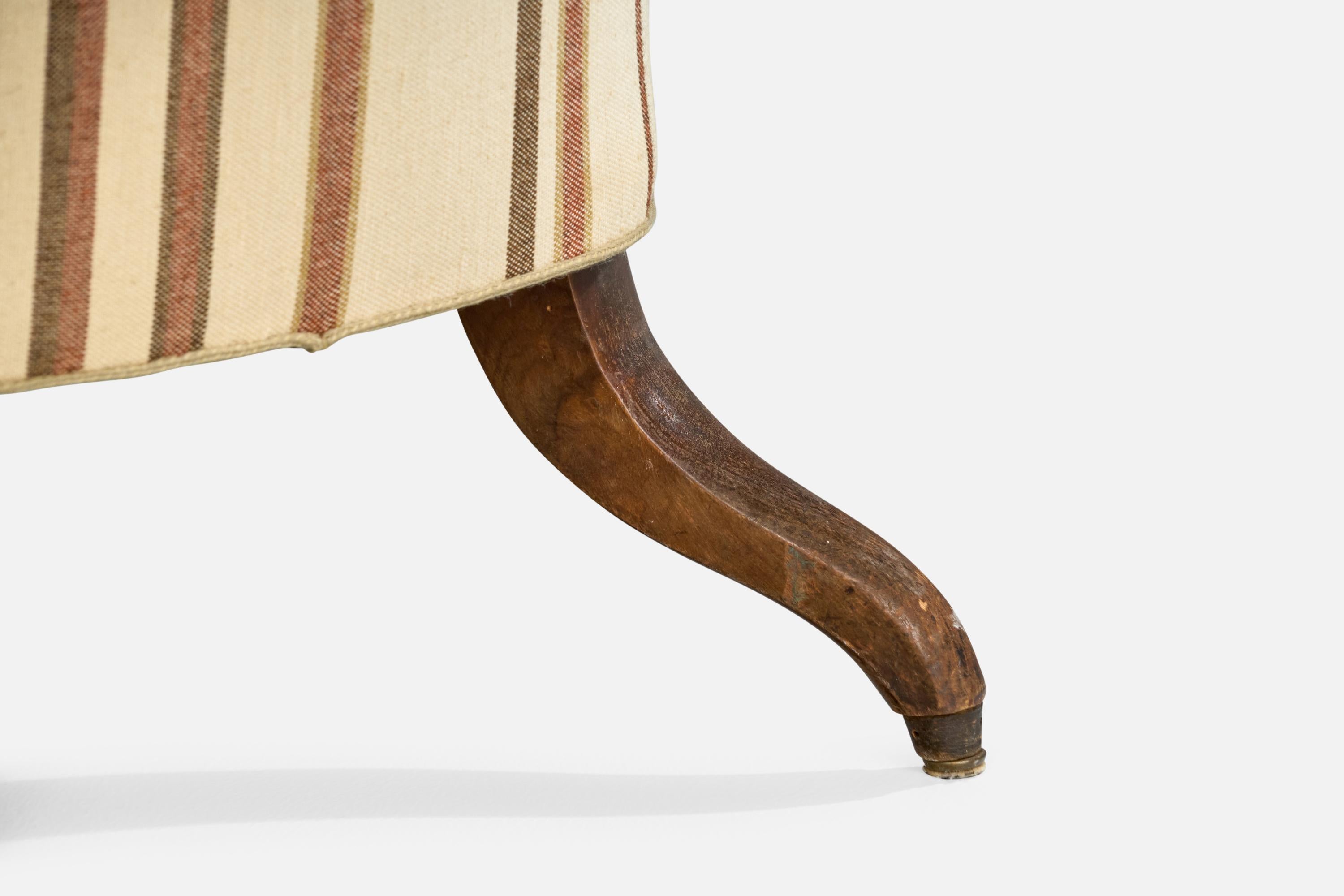 Danish Designer, Lounge Chair, Wood, Fabric, Denmark, 1900s For Sale 9