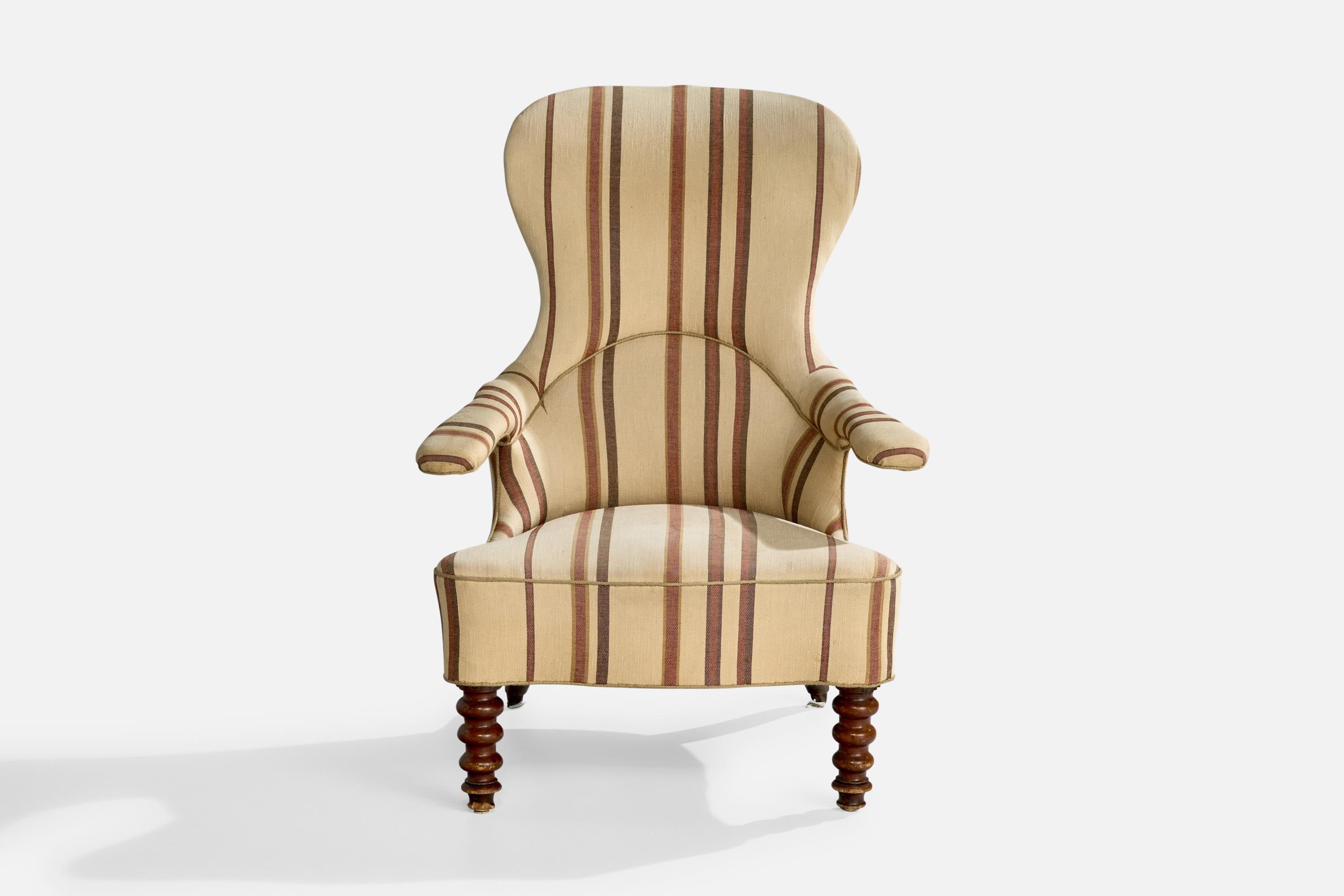 Danish Designer, Lounge Chair, Wood, Fabric, Denmark, 1900s In Good Condition For Sale In High Point, NC