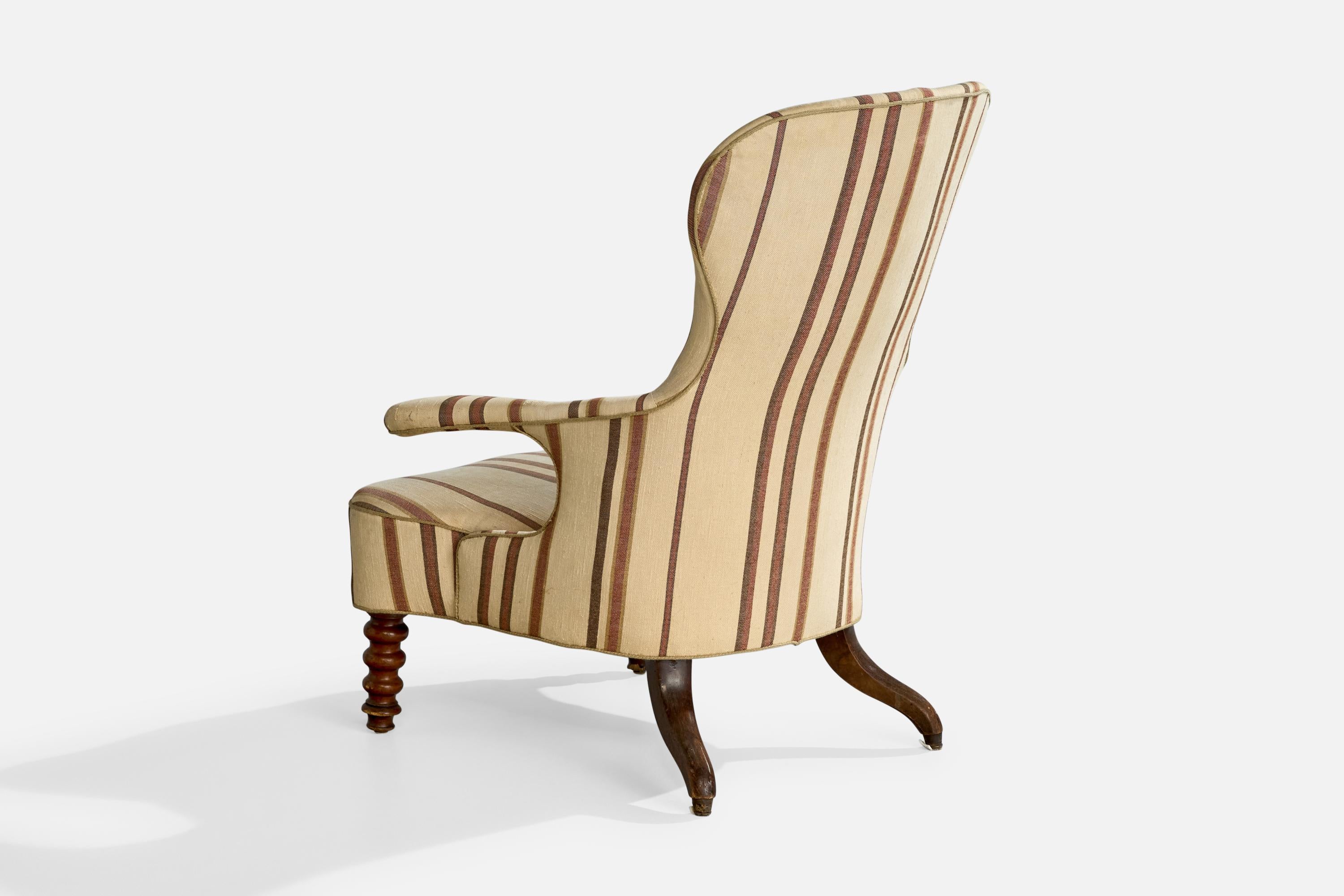 Danish Designer, Lounge Chair, Wood, Fabric, Denmark, 1900s For Sale 1