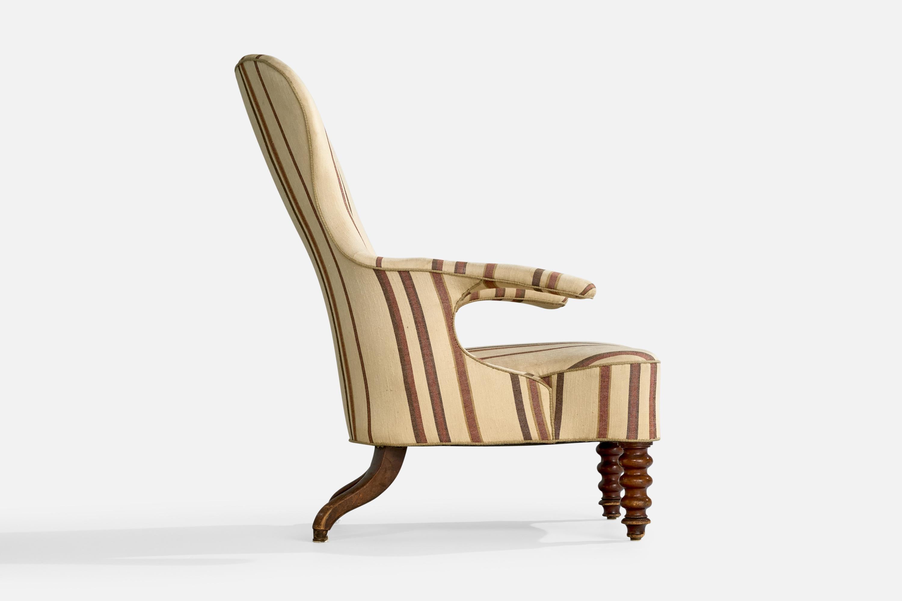 Danish Designer, Lounge Chair, Wood, Fabric, Denmark, 1900s For Sale 2