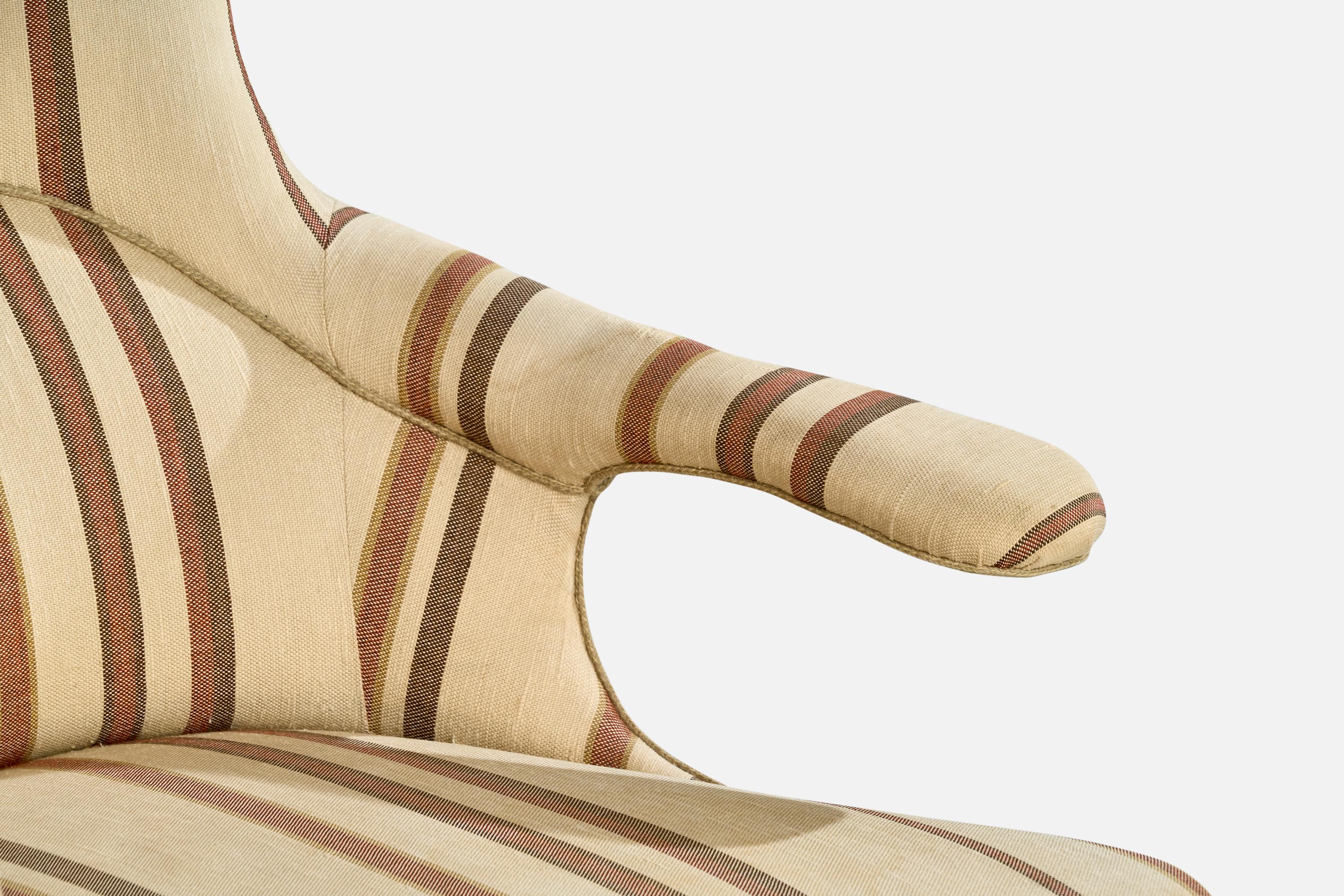 Danish Designer, Lounge Chair, Wood, Fabric, Denmark, 1900s For Sale 5