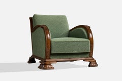 Danish Designer, Lounge Chair, Wood, Fabric, Denmark, 1930s