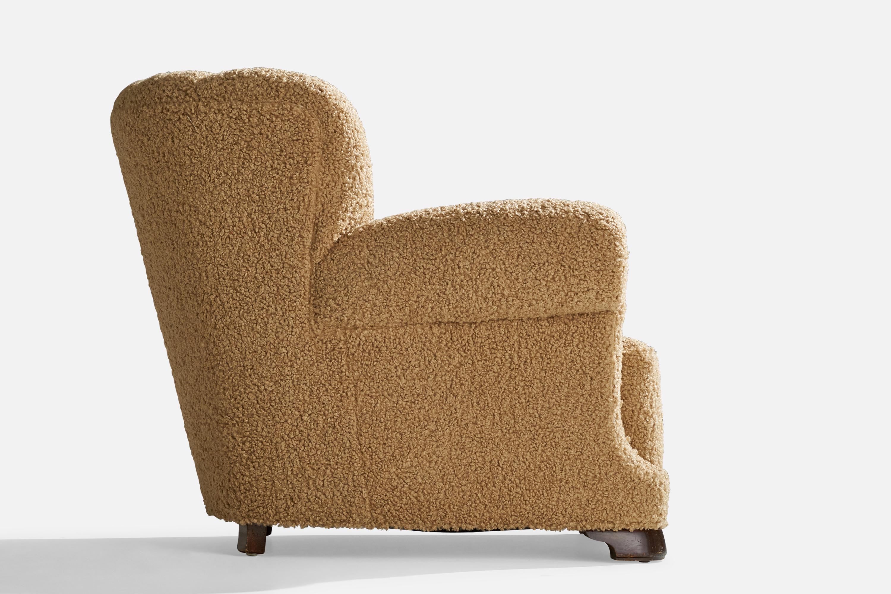 Mid-20th Century Danish Designer, Lounge Chair, Wood, Fabric, Denmark, 1930s For Sale