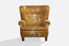 Danish Designer, Lounge Chair, Wood, Fabric, Denmark, 1940s