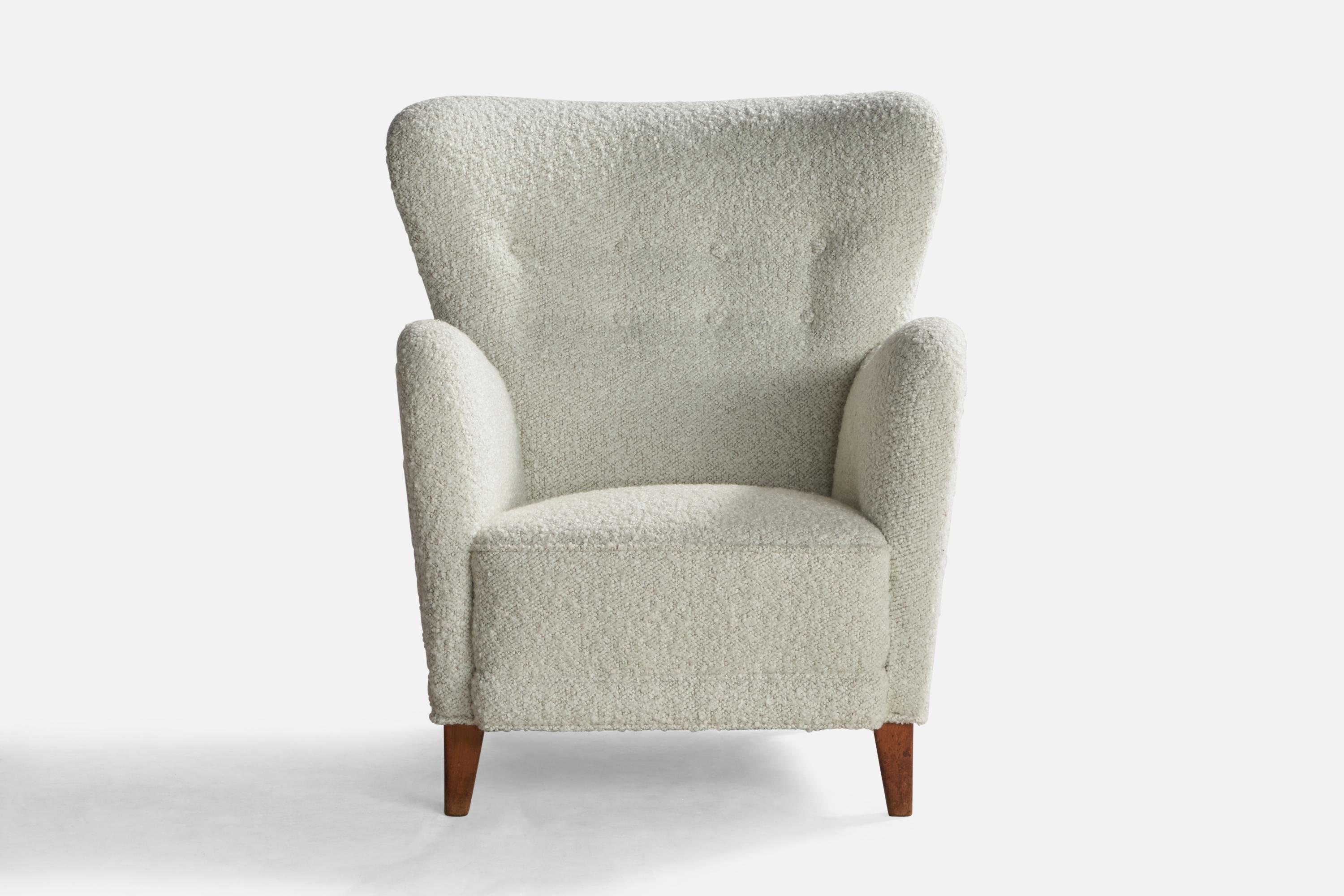 Scandinavian Modern Danish Designer, Lounge Chair, Wood, Fabric, Denmark 1940s For Sale