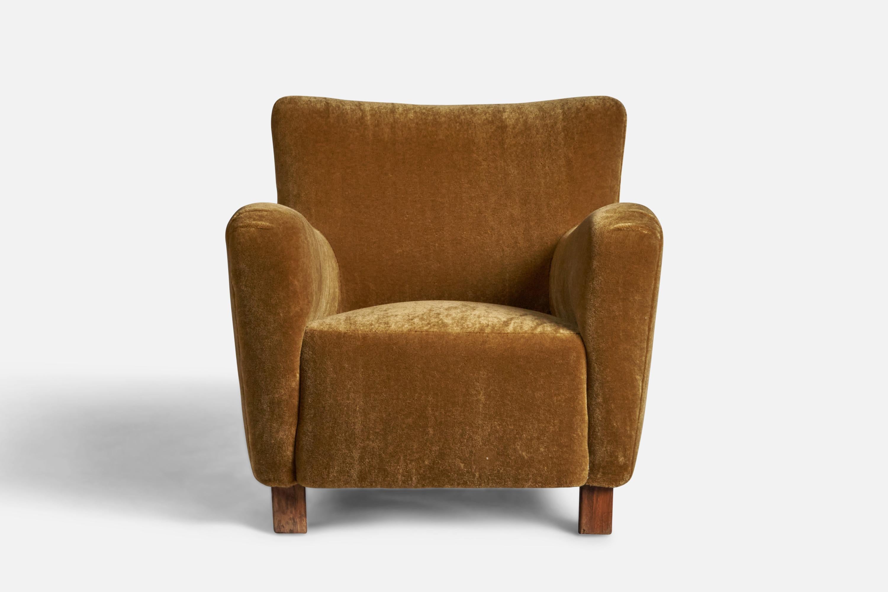 Scandinavian Modern Danish Designer, Lounge Chair, Wood, Mohair, Denmark, 1940s