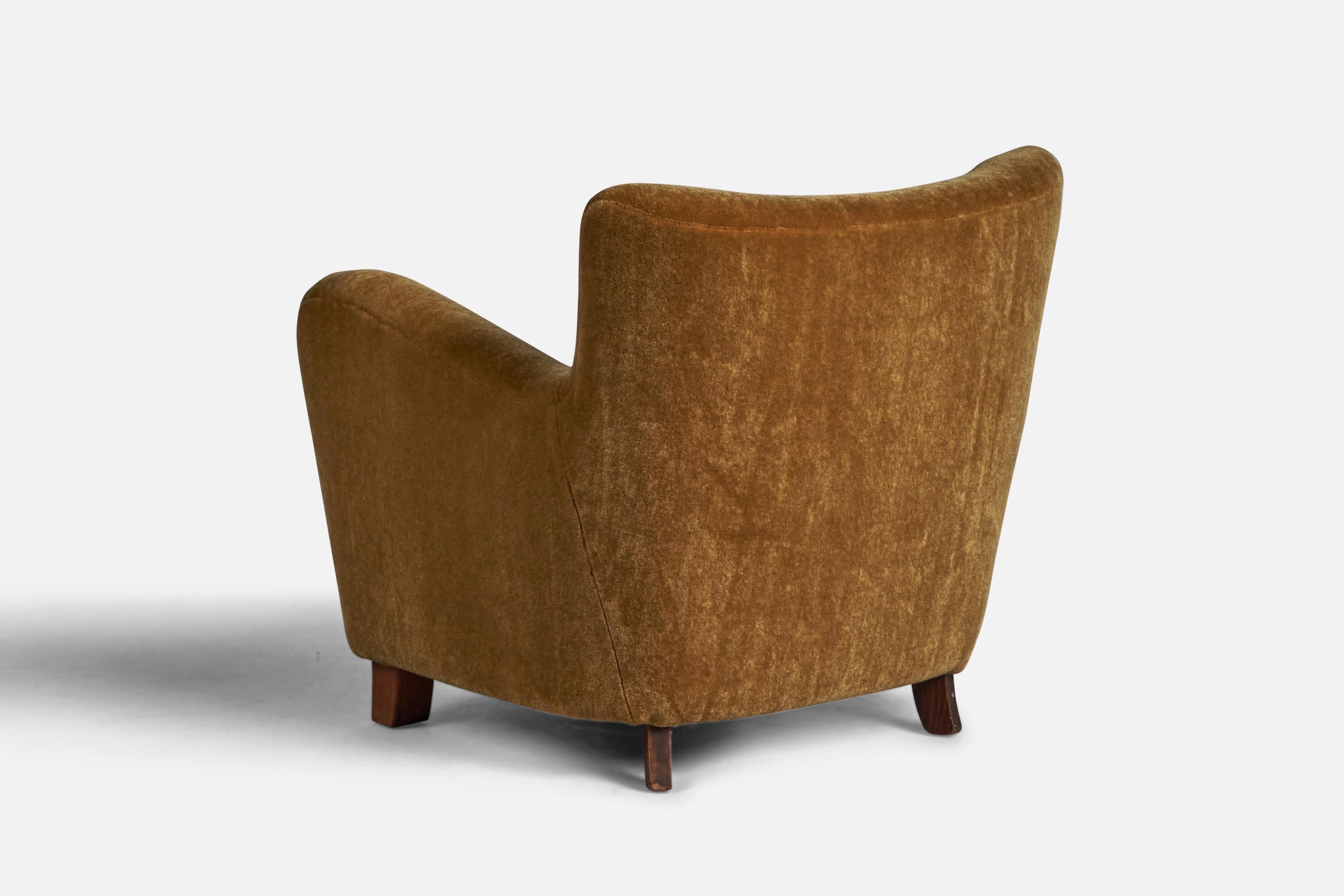Mid-20th Century Danish Designer, Lounge Chair, Wood, Mohair, Denmark, 1940s
