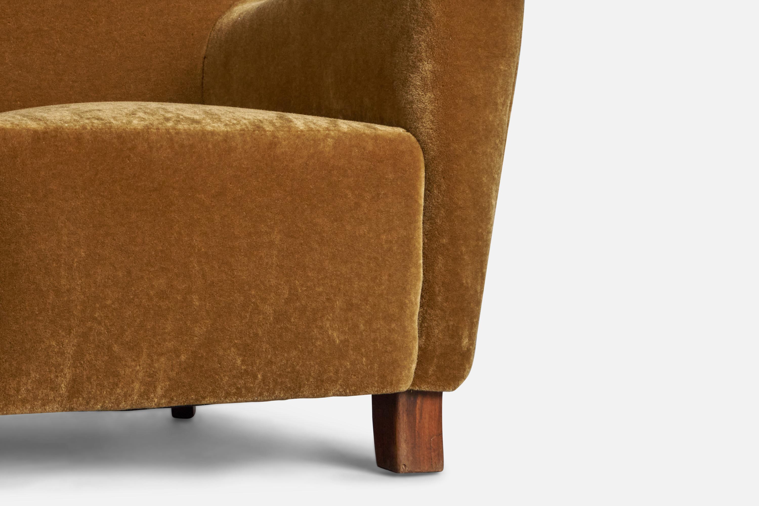 Danish Designer, Lounge Chair, Wood, Mohair, Denmark, 1940s 1