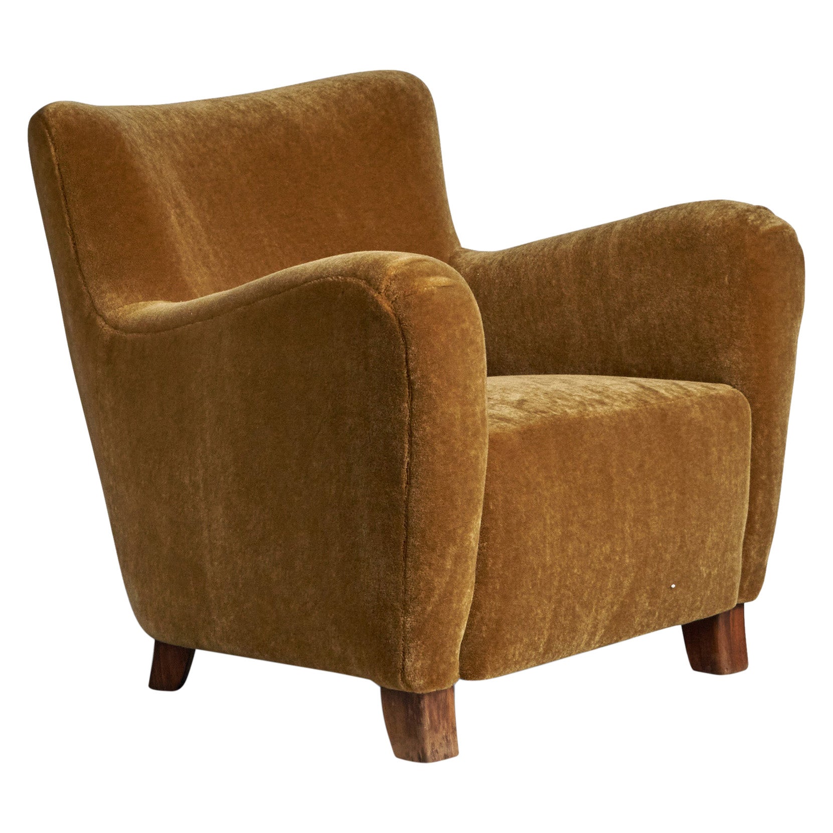 Danish Designer, Lounge Chair, Wood, Mohair, Denmark, 1940s