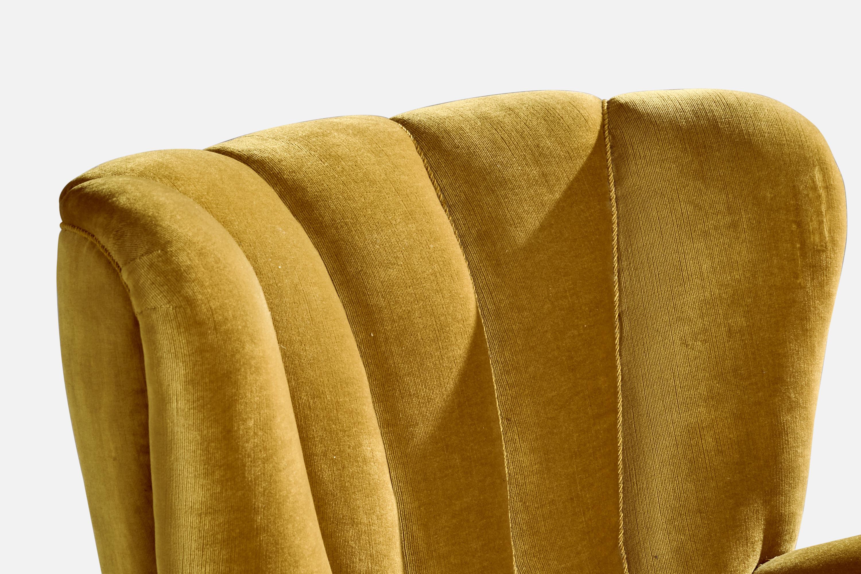 Danish Designer, Lounge Chair, Wood, Velvet, Denmark, 1940s For Sale 5