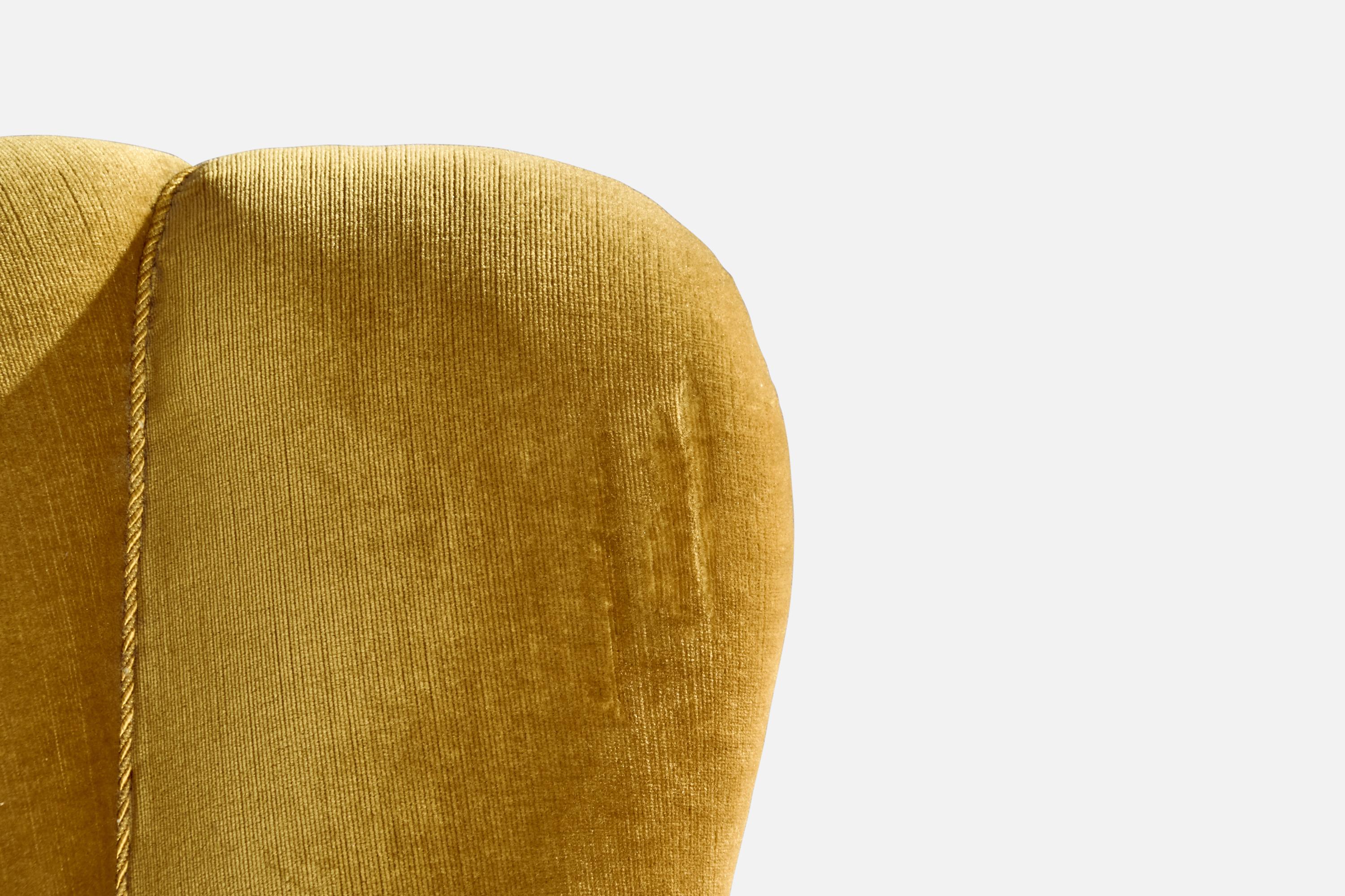Danish Designer, Lounge Chair, Wood, Velvet, Denmark, 1940s For Sale 6
