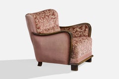Diseñador danés, Silla de salón, Madera, Terciopelo, Dinamarca, Década de 1940