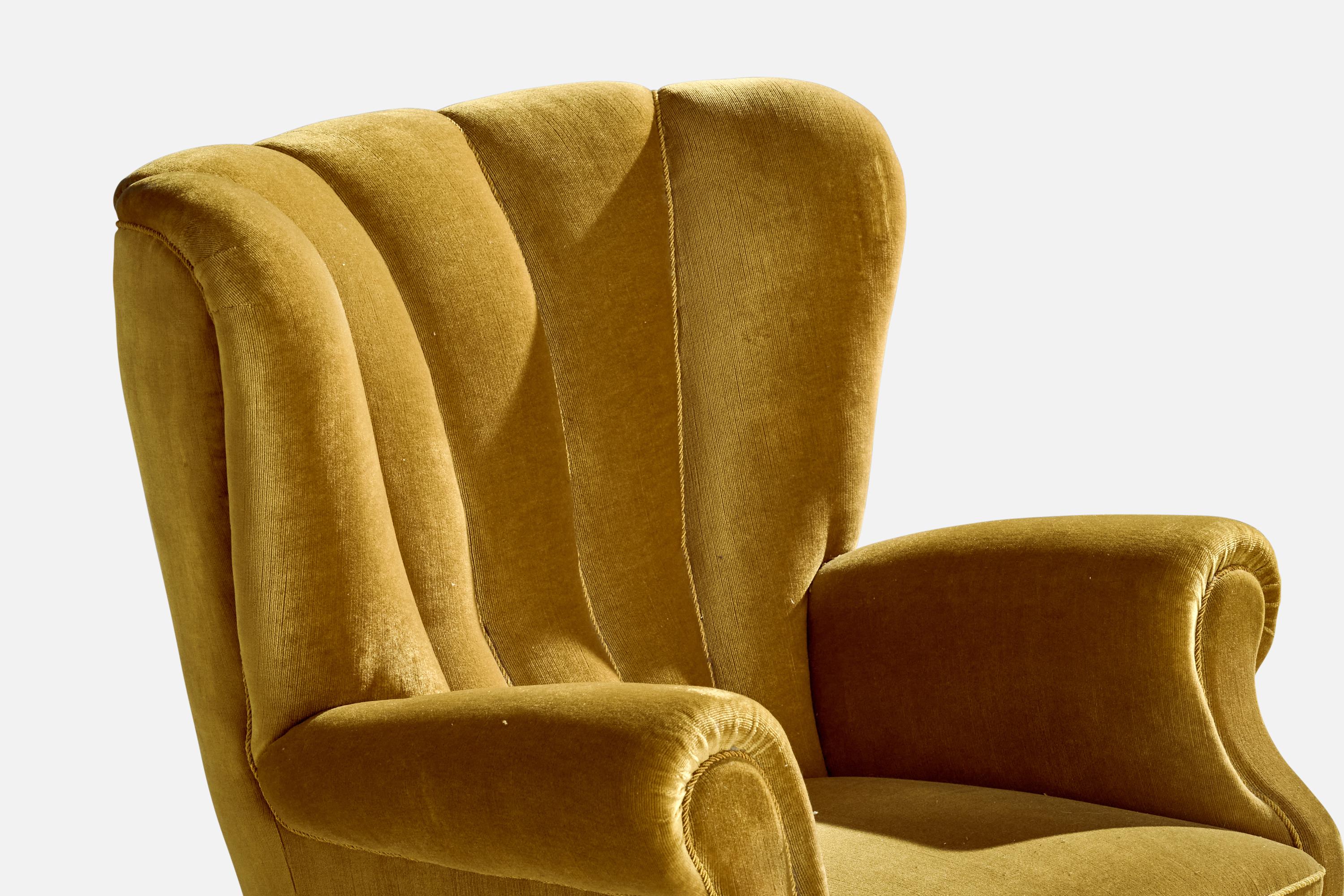 Danish Designer, Lounge Chair, Wood, Velvet, Denmark, 1940s For Sale 4