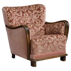 Danish Designer, Lounge Chair, Wood, Velvet, Denmark, 1940s