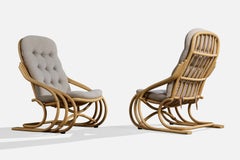 Danish Designer, Lounge Chairs, Bamboo, Fabric, Denmark, 1980s