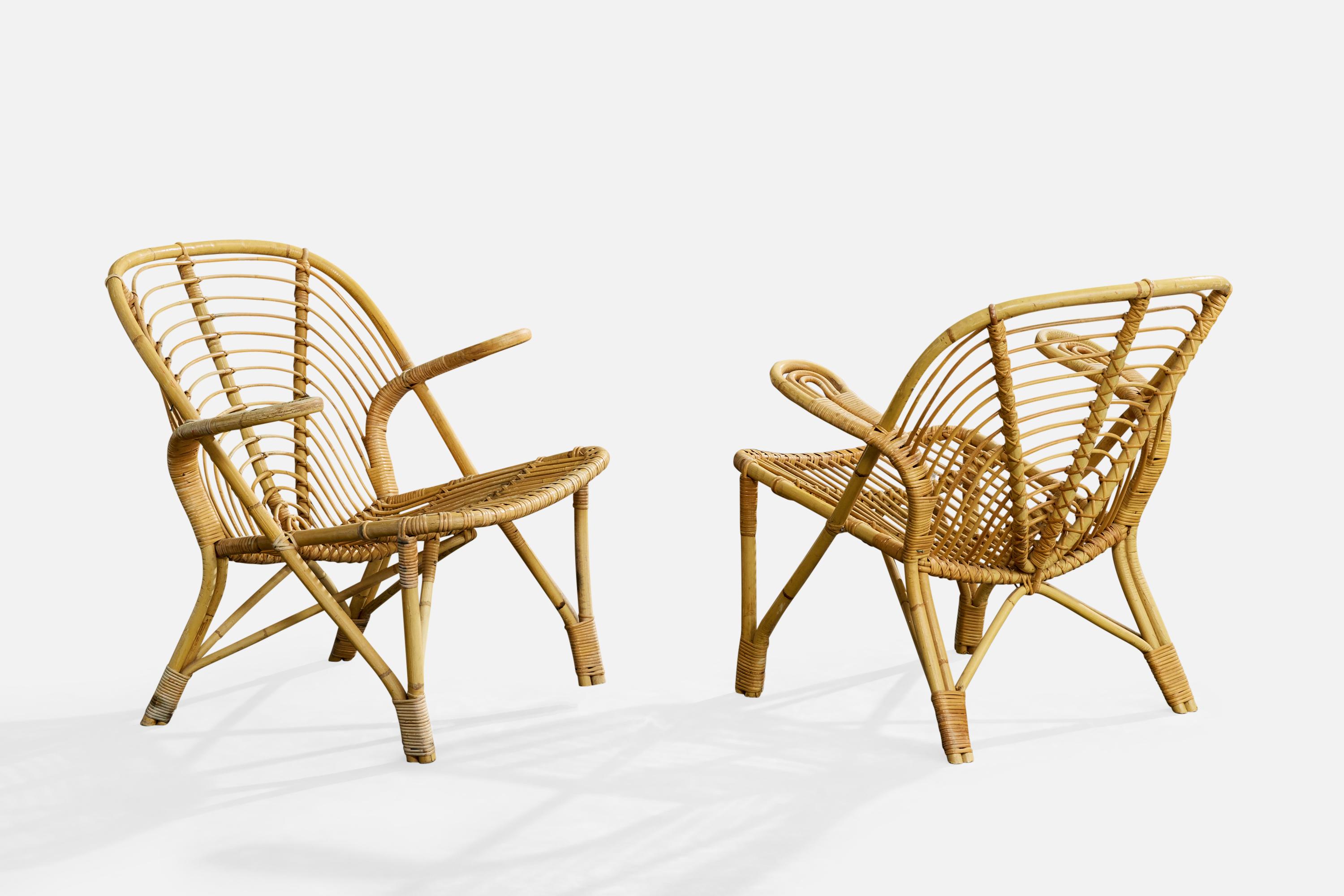 Mid-Century moderno Designer danese, sedie da salotto, bambù, rattan, Danimarca, anni '50 in vendita