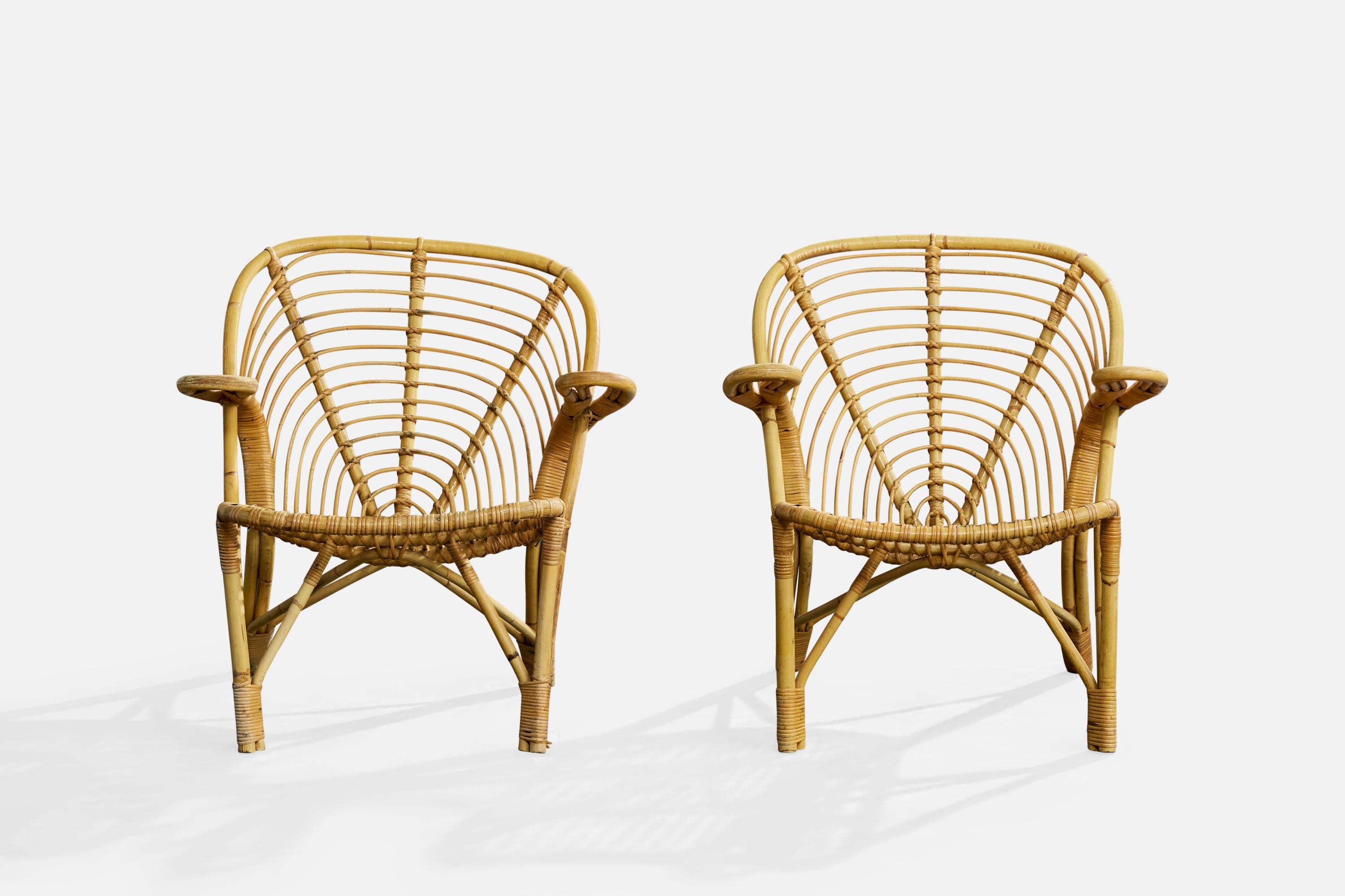Danese Designer danese, sedie da salotto, bambù, rattan, Danimarca, anni '50 in vendita