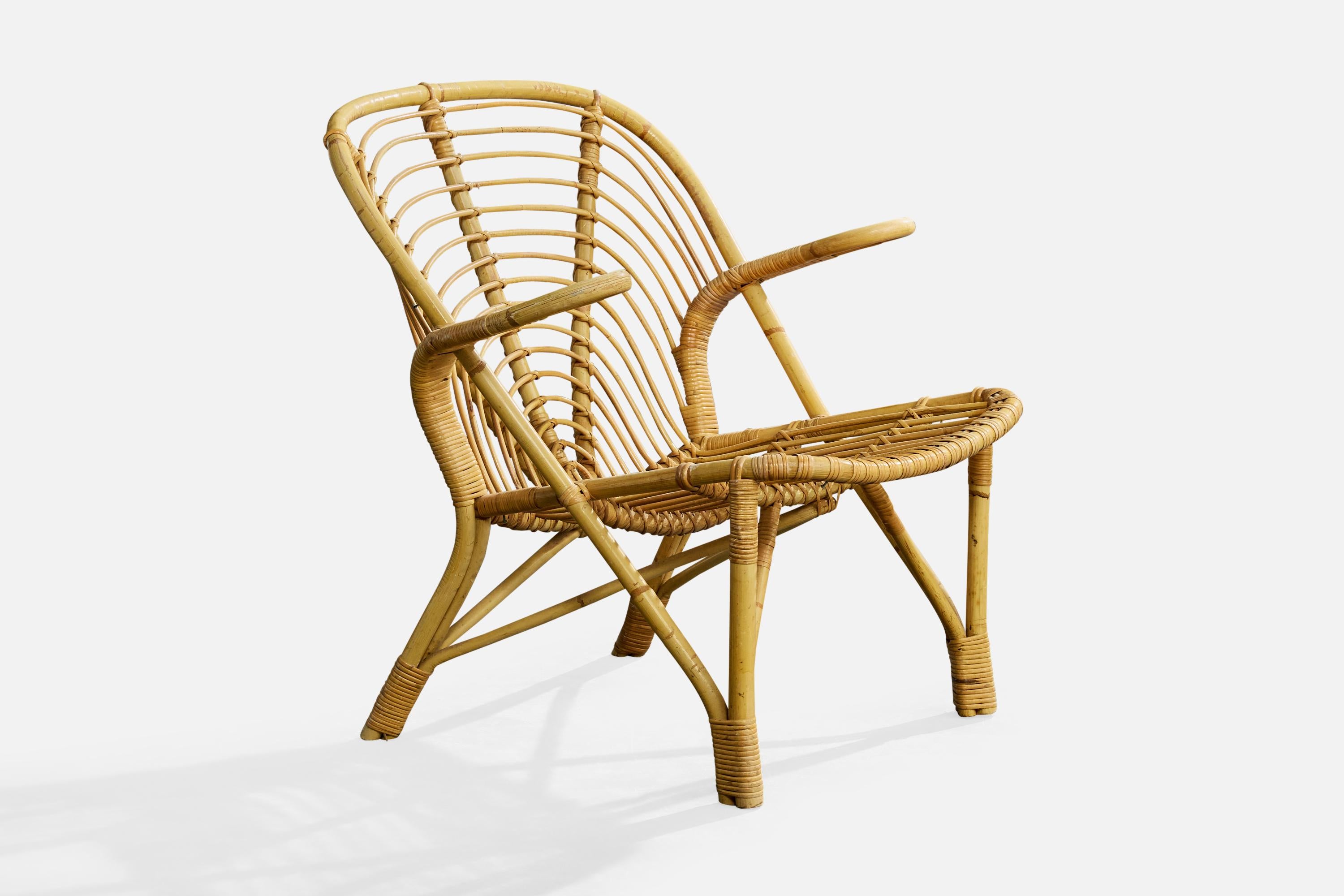 Designer danese, sedie da salotto, bambù, rattan, Danimarca, anni '50 In condizioni discrete in vendita a High Point, NC