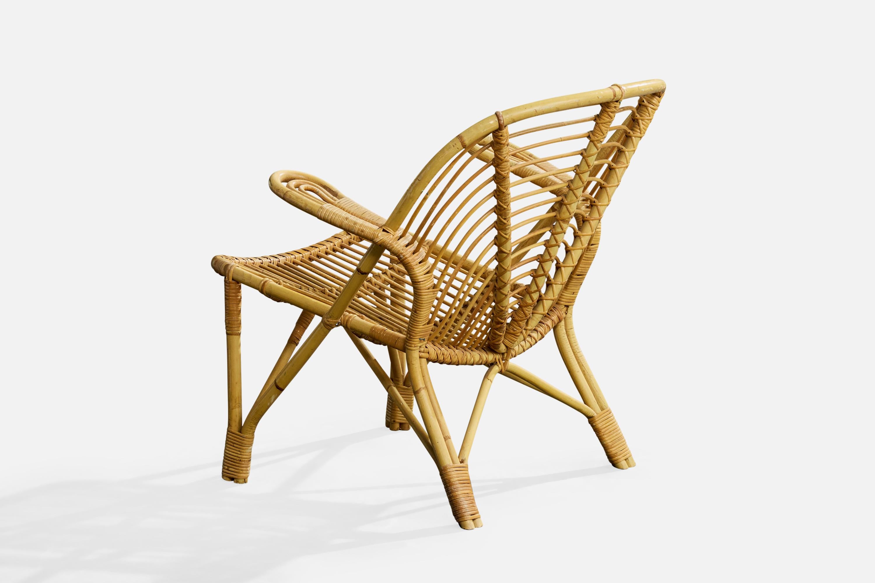 Metà XX secolo Designer danese, sedie da salotto, bambù, rattan, Danimarca, anni '50 in vendita