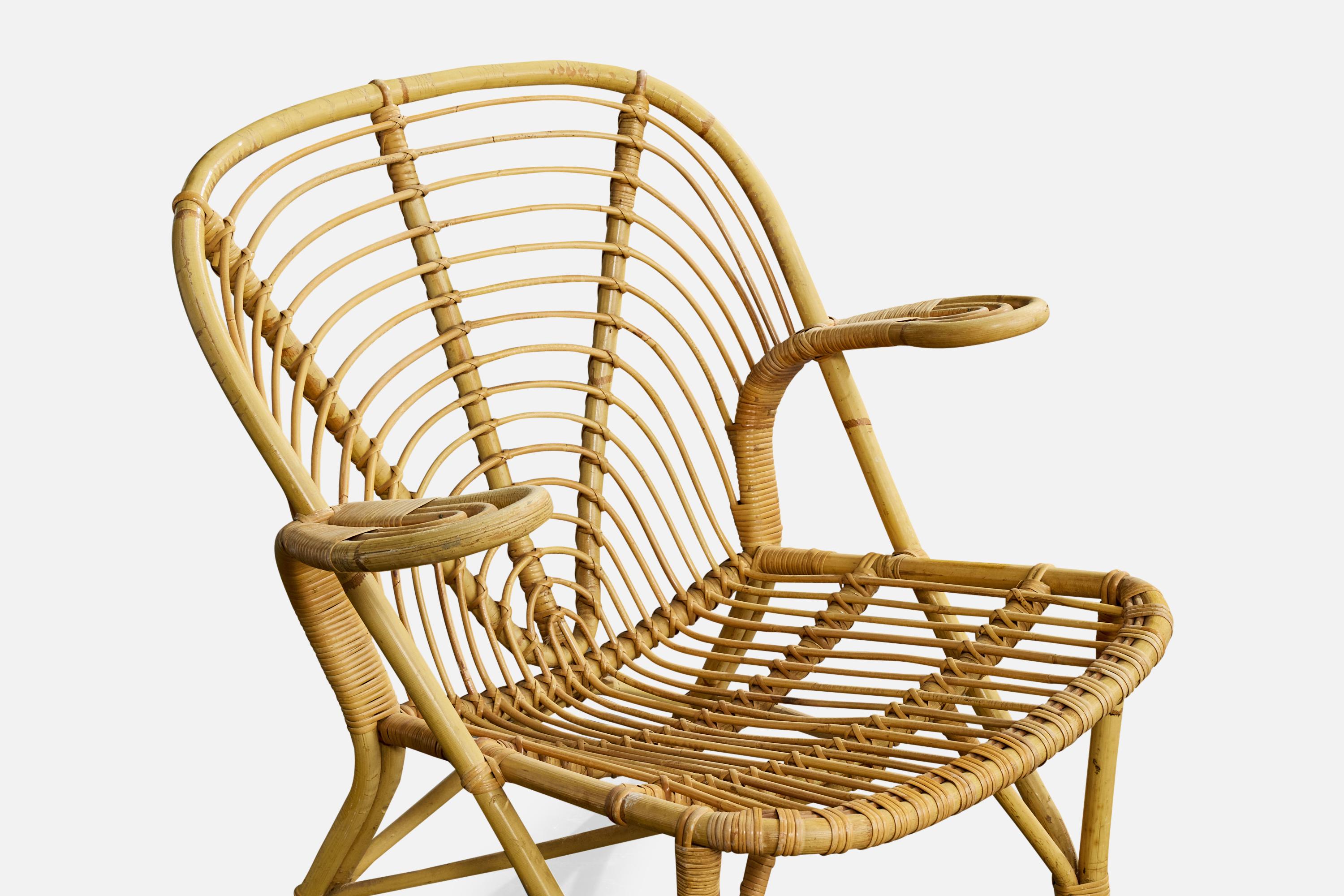 Designer danese, sedie da salotto, bambù, rattan, Danimarca, anni '50 in vendita 1