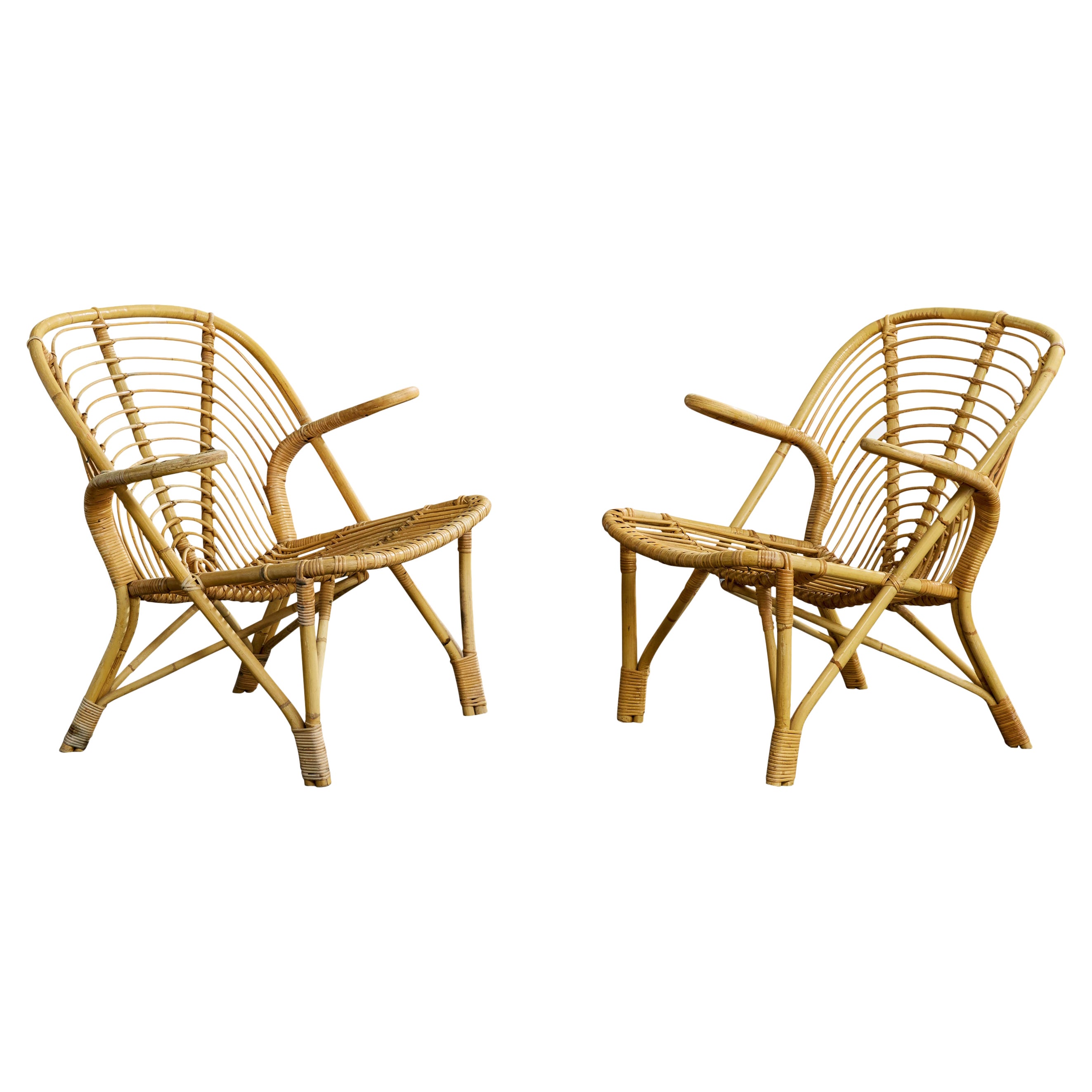Designer danese, sedie da salotto, bambù, rattan, Danimarca, anni 
50