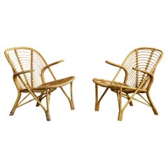 Designer danese, sedie da salotto, bambù, rattan, Danimarca, anni 
50