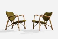 Danish Designer, Lounge Chairs, Bamboo, Rattan, Fabric, Denmark, 1960s