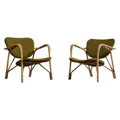 Danish Designer, Lounge Chairs, Bamboo, Rattan, Fabric, Denmark, 1960s