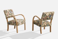 Danish Designer, Lounge Chairs, Beech, Fabric, Denmark, 1940s