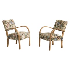 Danish Designer, Lounge Chairs, Beech, Fabric, Denmark, 1940s
