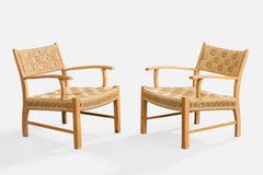 Danish Designer, Lounge Chairs, Beech, Rush, Denmark, 1940s