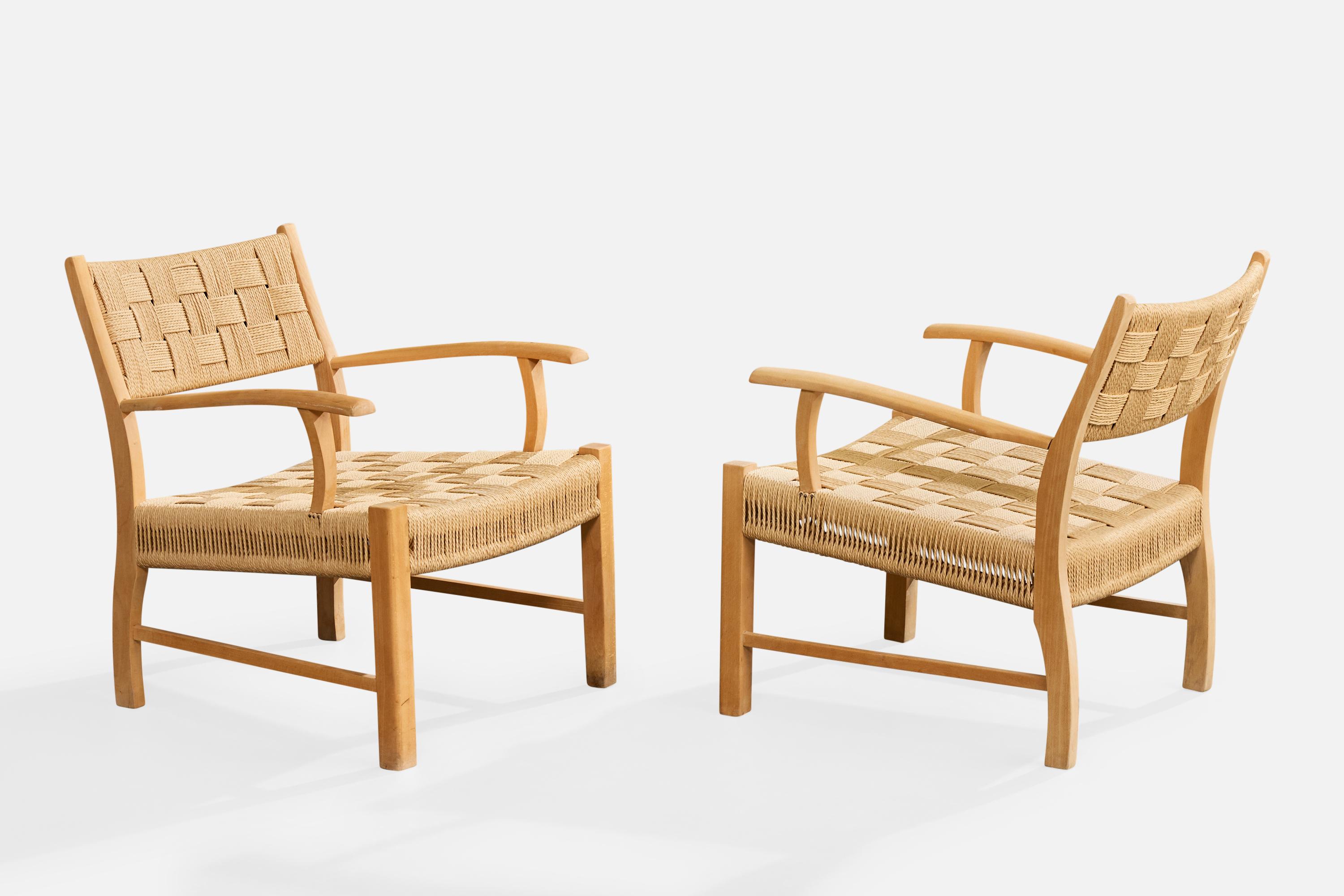 Scandinave moderne Designer danois, chaises longues, hêtre, jonc, Danemark, années 1940 en vente