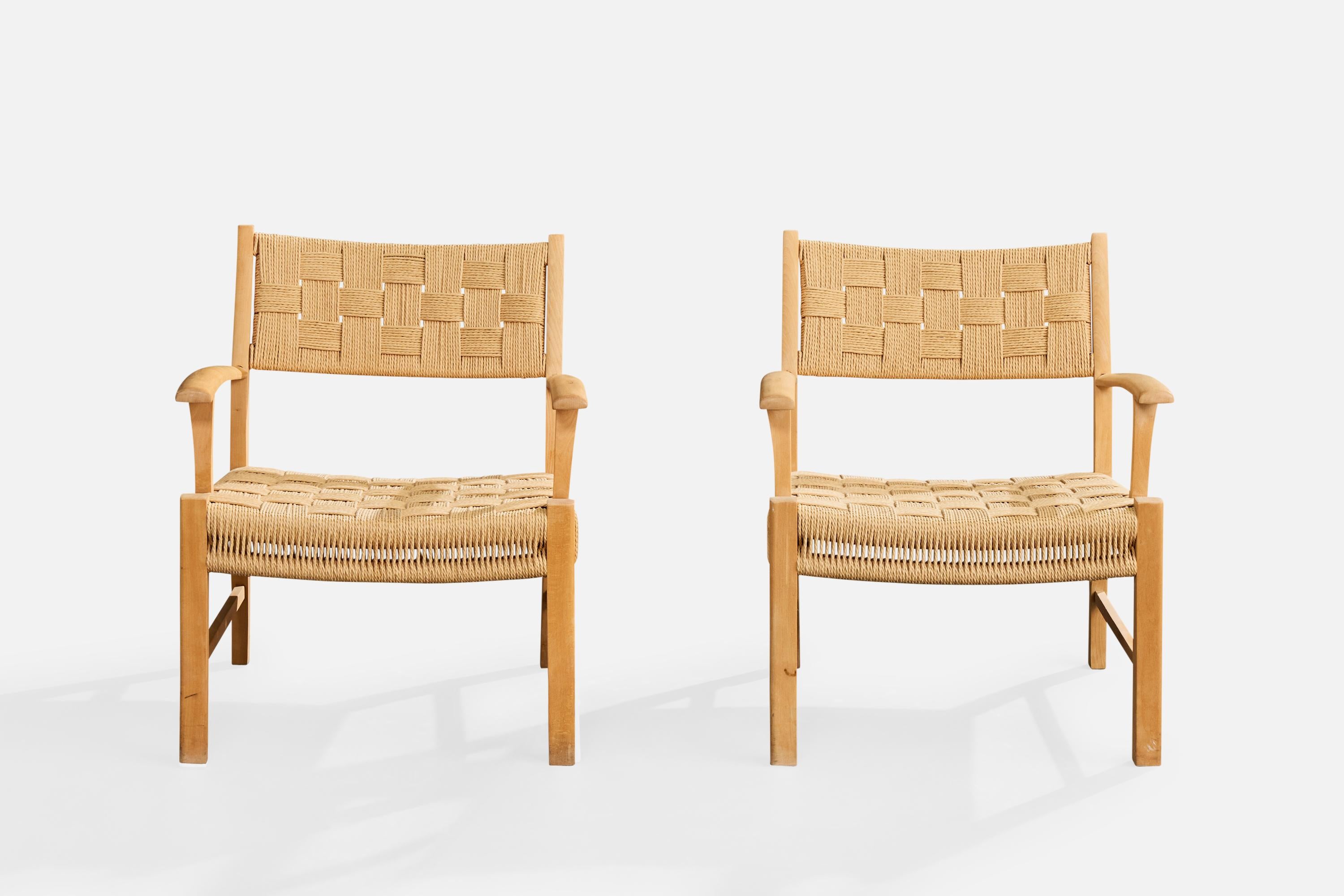 Danois Designer danois, chaises longues, hêtre, jonc, Danemark, années 1940 en vente