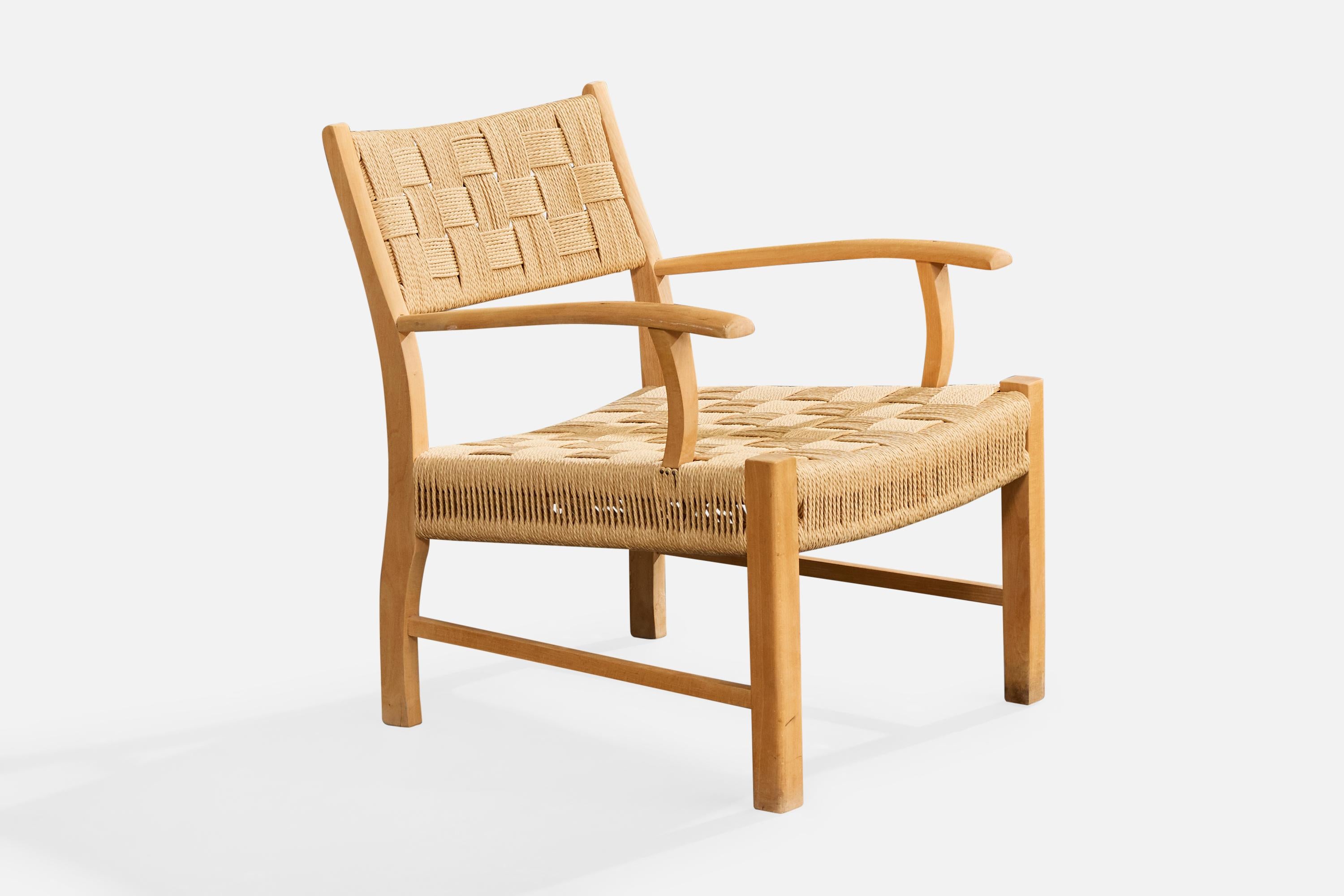 Designer danois, chaises longues, hêtre, jonc, Danemark, années 1940 État moyen - En vente à High Point, NC