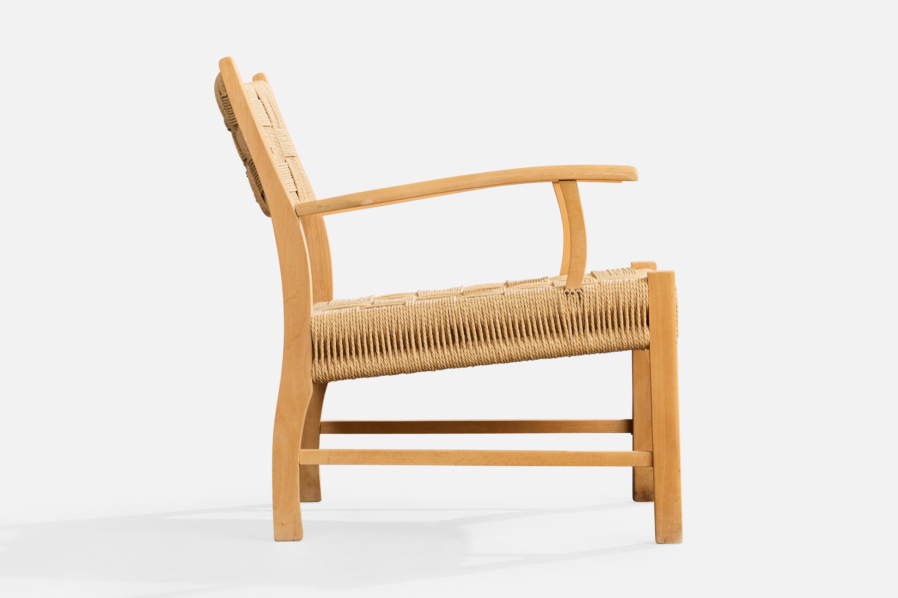 Jonc Designer danois, chaises longues, hêtre, jonc, Danemark, années 1940 en vente