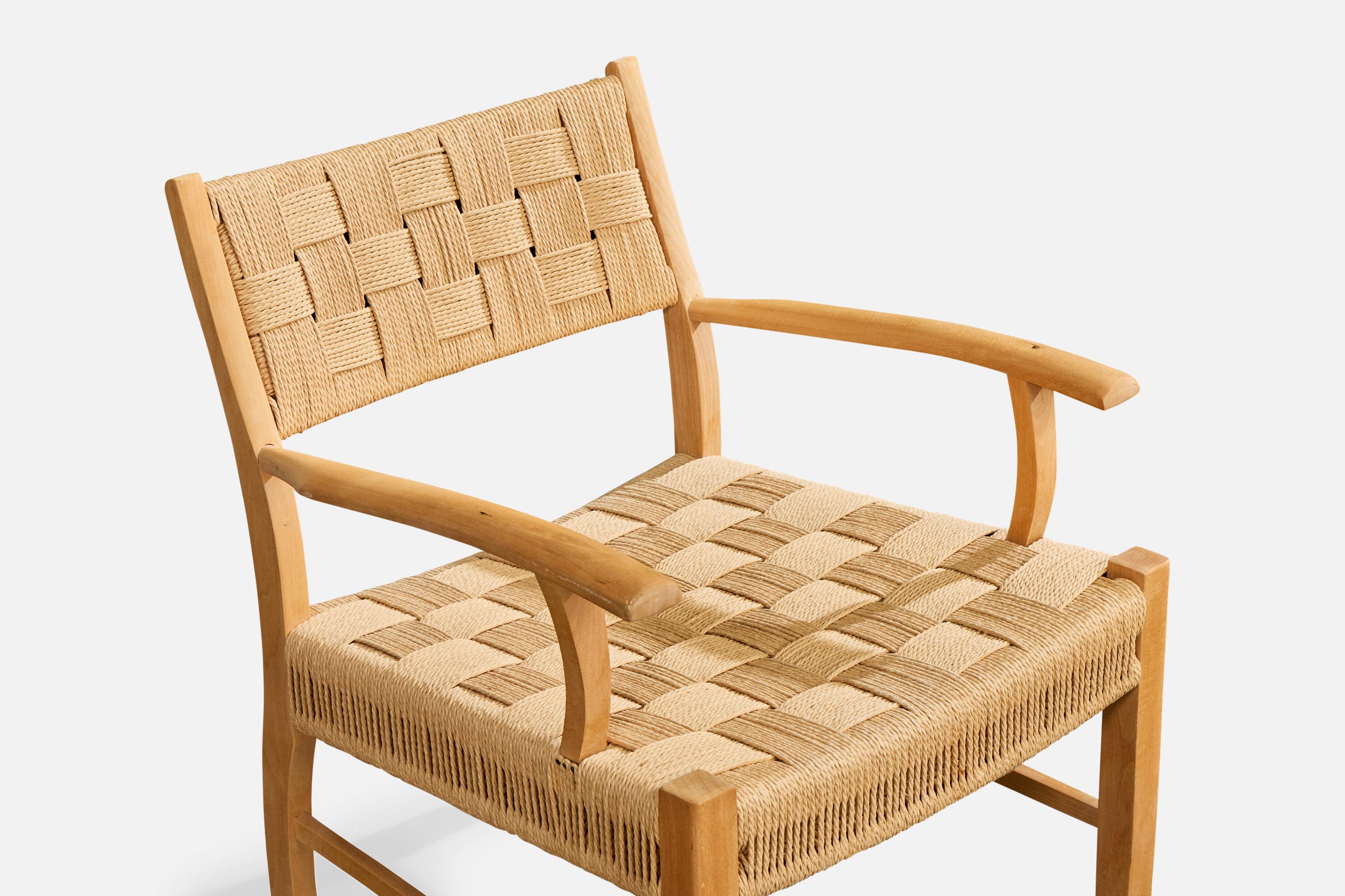 Designer danois, chaises longues, hêtre, jonc, Danemark, années 1940 en vente 1