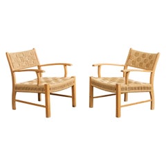 Designer danois, chaises longues, hêtre, jonc, Danemark, années 1940