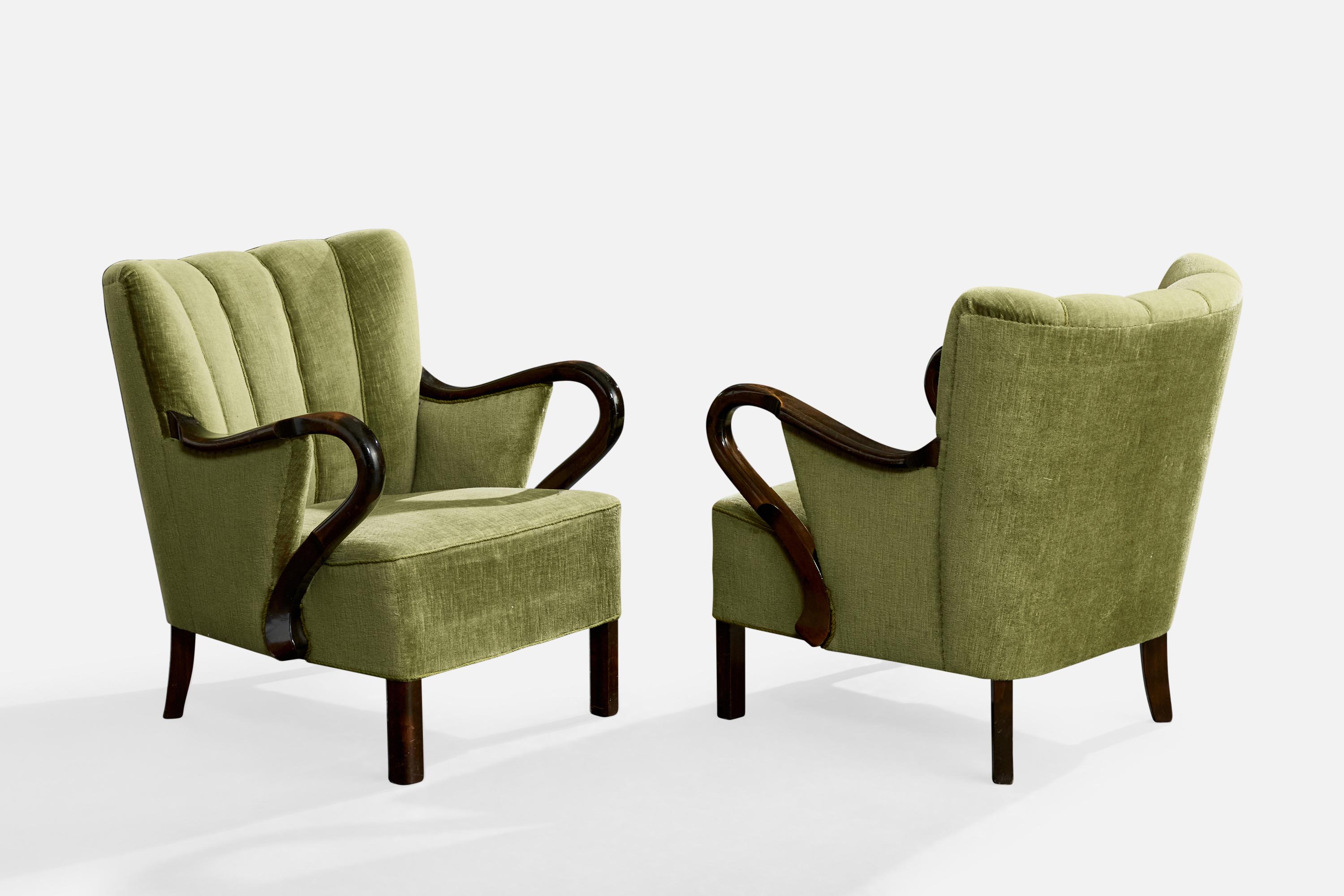 Scandinavo moderno Designer danese, Sedie da salotto, Beeche, Velluto, Danimarca, anni '40