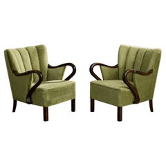 Danish Designer, Lounge Chairs, Beech, Velvet, Denmark, 1940s