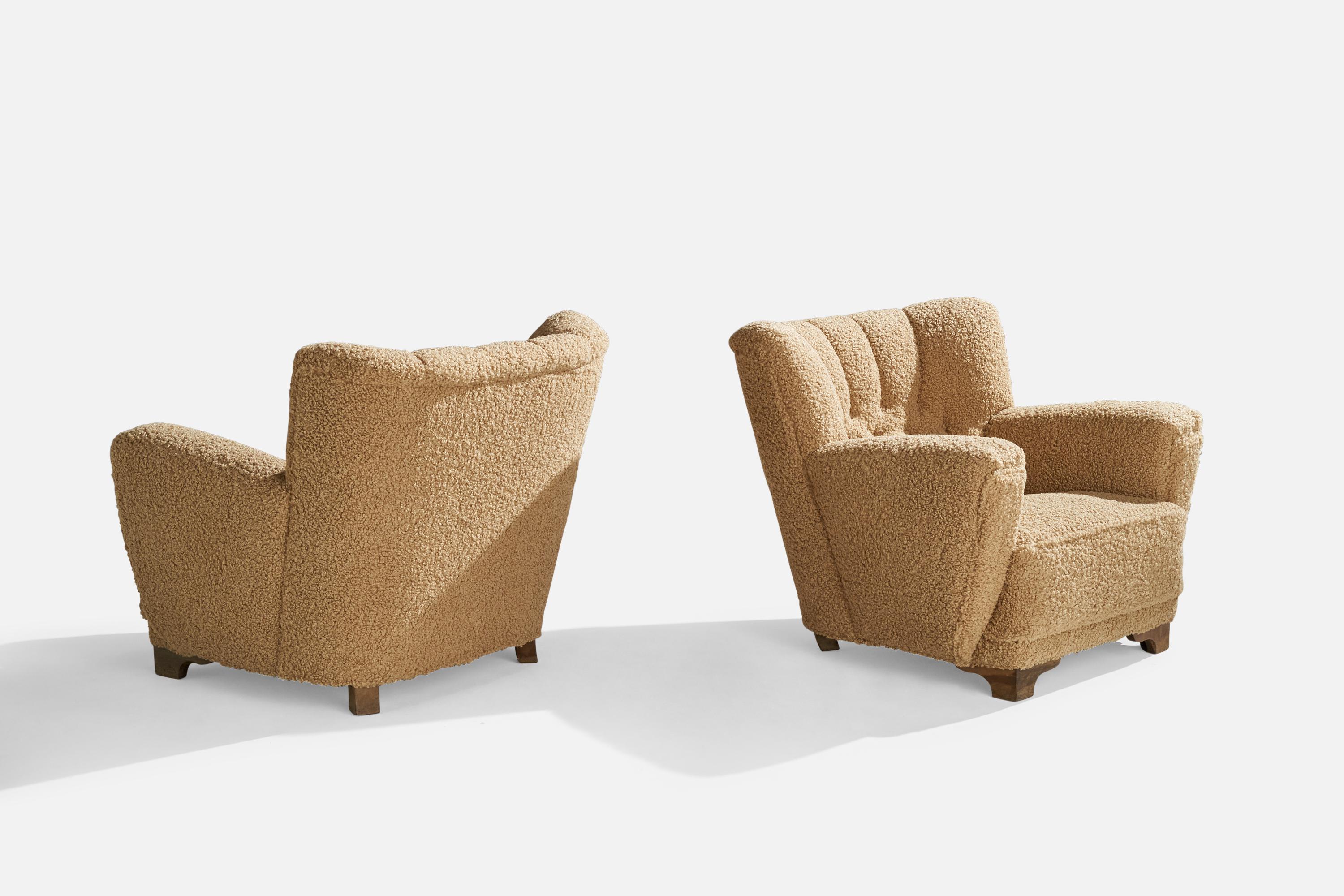 Danish Designer, Lounge Chairs, Fabric, Oak, Denmark, 1940s For Sale 1