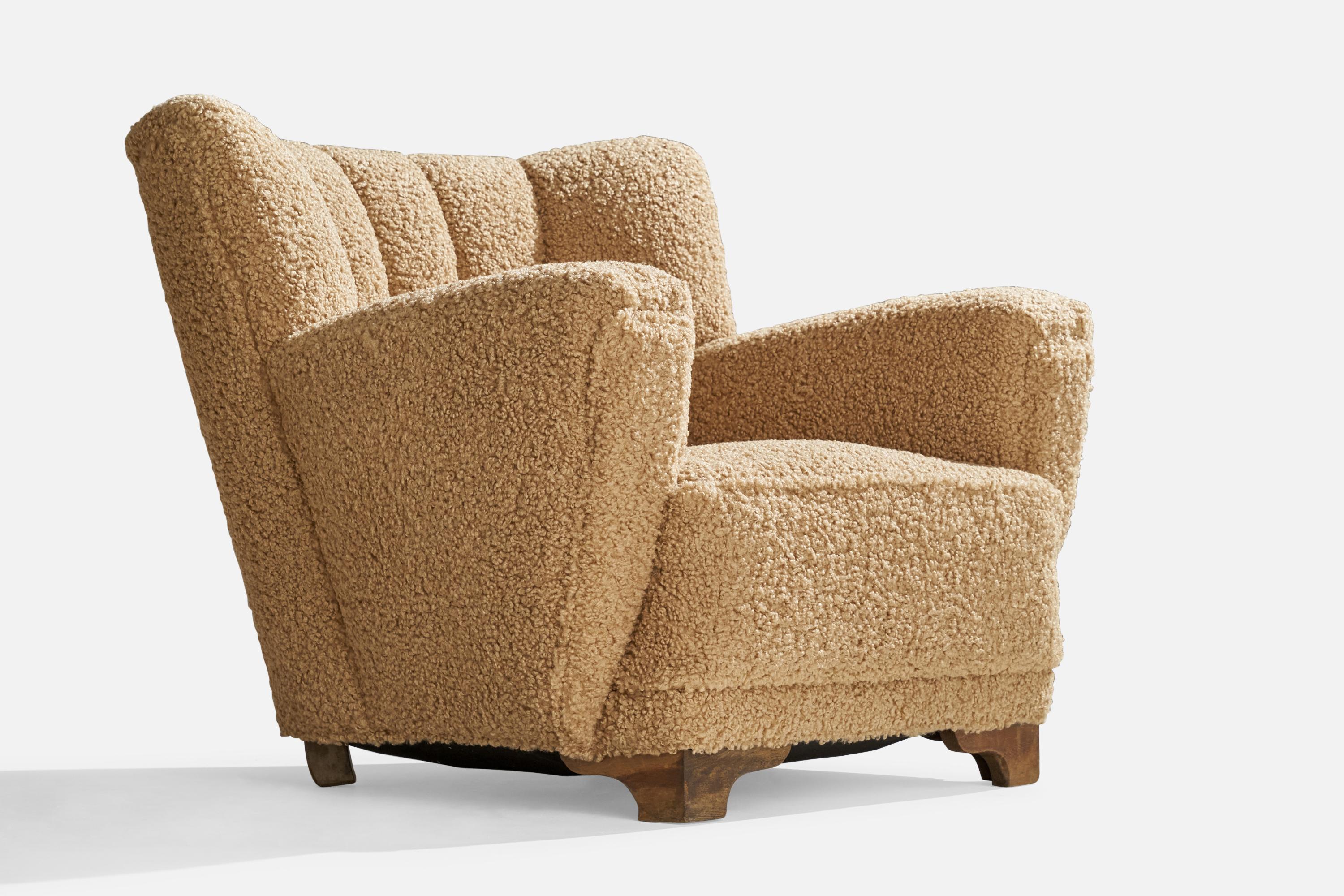 Danish Designer, Lounge Chairs, Fabric, Oak, Denmark, 1940s For Sale 2