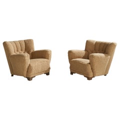 Danish Designer, Lounge Chairs, Fabric, Oak, Denmark, 1940s