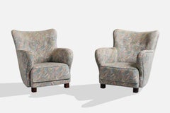 Danish Designer, Lounge Chairs, Fabric, Wood, Denmark, 1940s