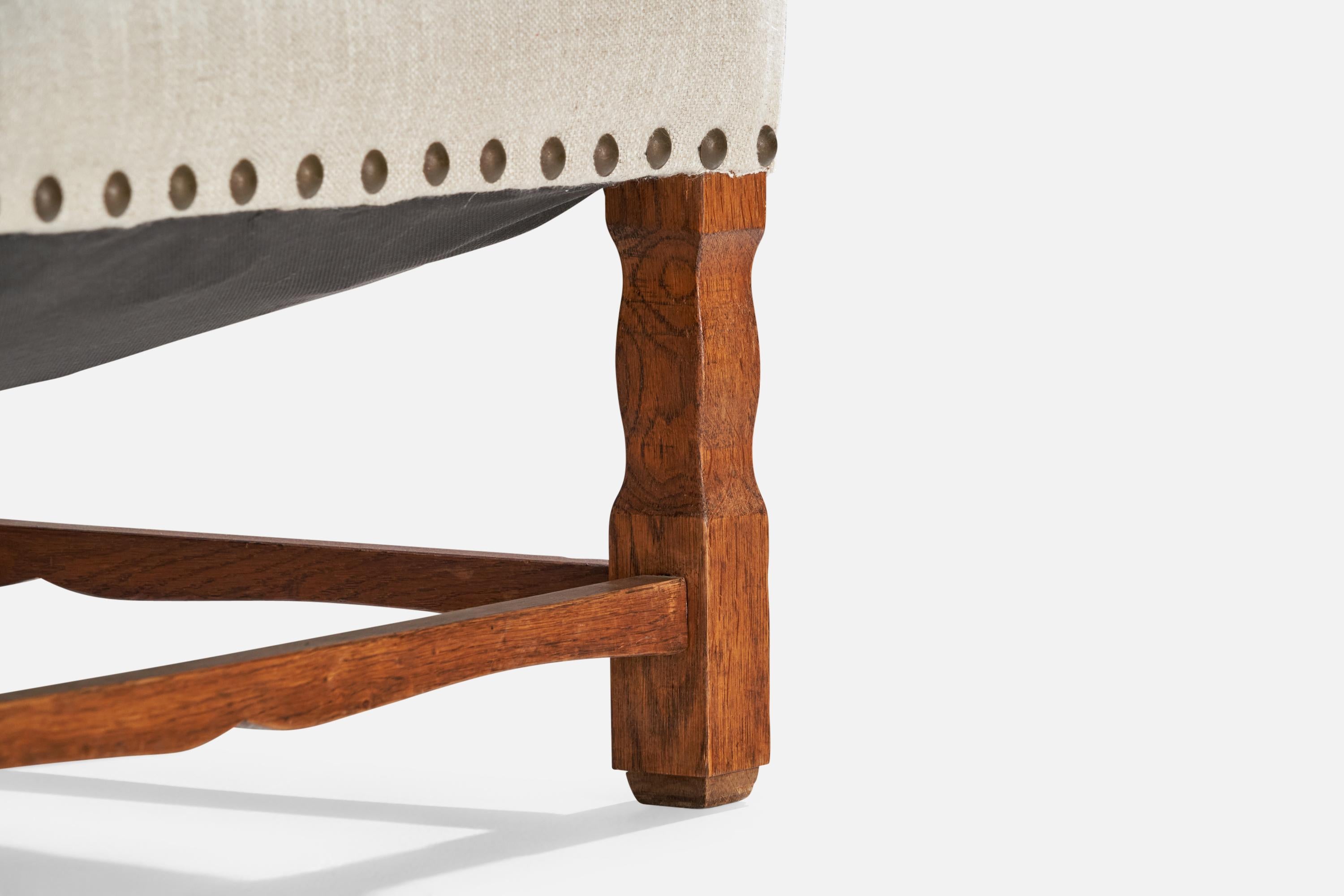 Dänische Designerin, Loungesessel, Eiche, Stoff, Messing, Dänemark, 1920er Jahre im Angebot 6