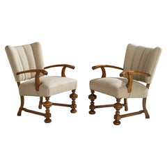 Dänische Designerin, Loungesessel, Eiche, Stoff, Dänemark, 1930er Jahre
