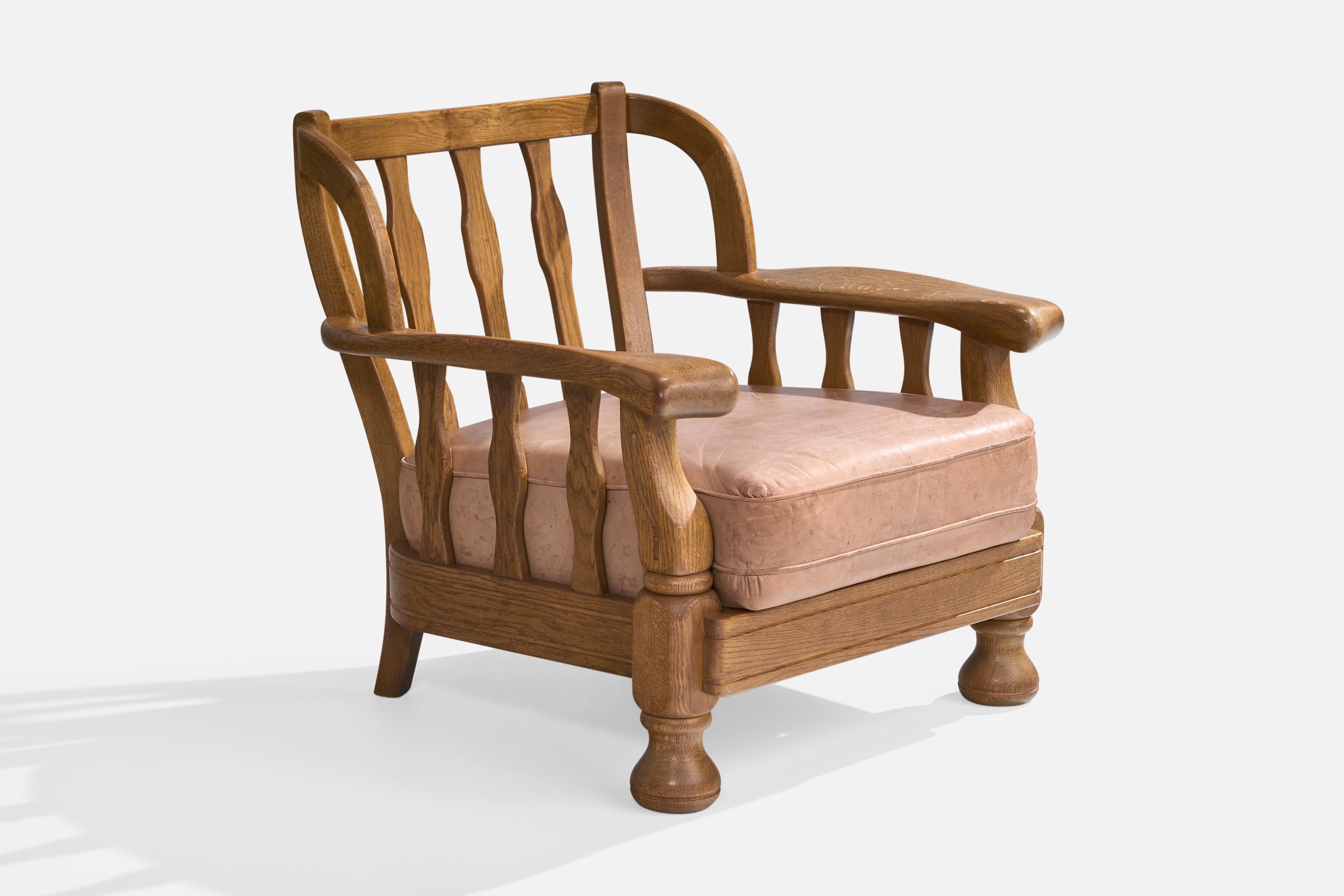 Designer danois, chaises longues, Oak, cuir, Danemark, années 1940 en vente 4