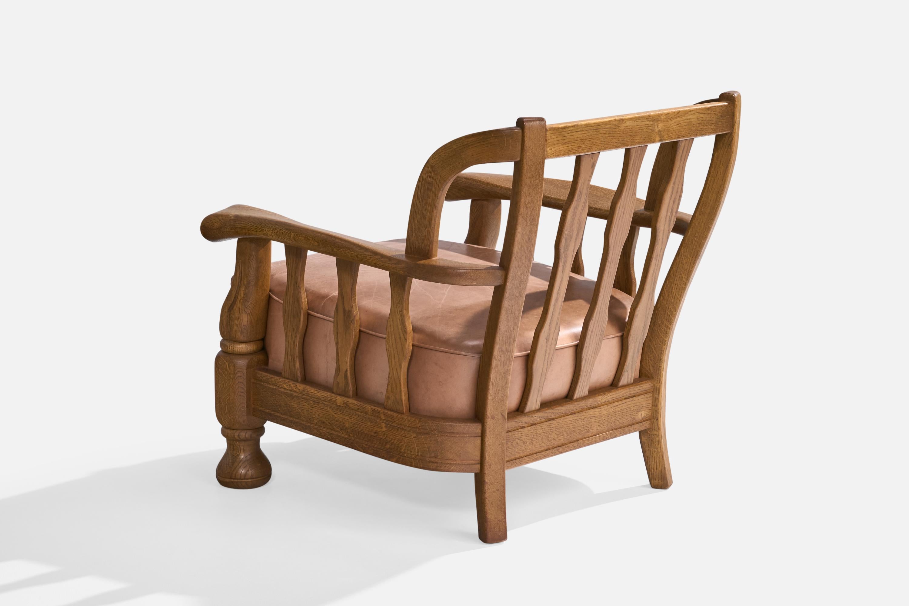 Designer danois, chaises longues, Oak, cuir, Danemark, années 1940 en vente 5