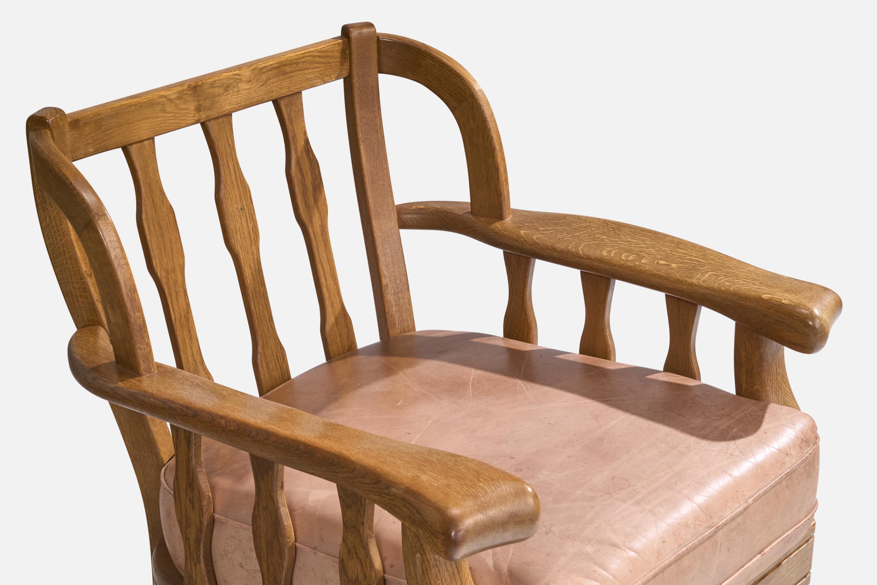 Designer danois, chaises longues, Oak, cuir, Danemark, années 1940 en vente 7